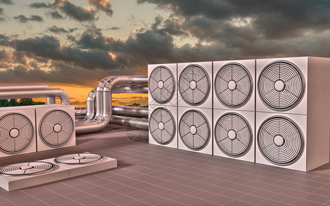 暖通设备HVAC供暖通风空调装置在日落3设计图片