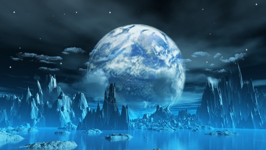 3D一个超真实的冰雪星球的转化图片