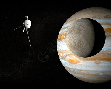 卫星Europa木星的月亮和太空探测器旅行者该图像的部分由美图片