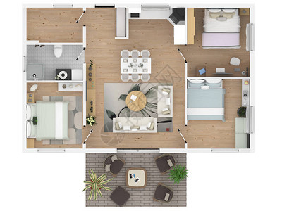 3份家具齐全的家用公寓有厨房客厅背景图片