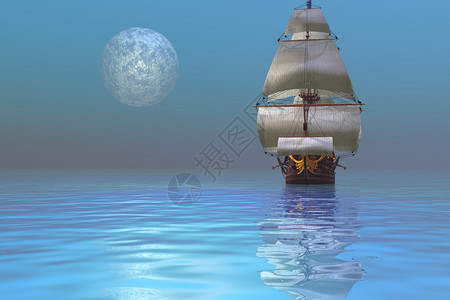 船和月亮的幻想海景图片