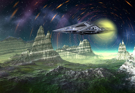 3D使用航天船的幻影外星景观背景图片