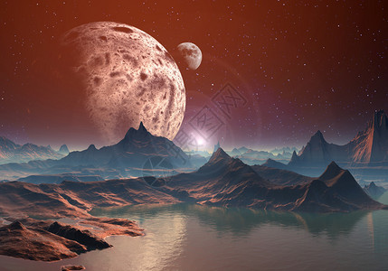 外星球上的山峦湖泊图片