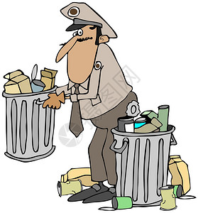这个插图描述了一个穿制服的老旧垃圾工背景图片