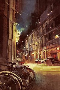 城市街道夜景彩灯插图画图片