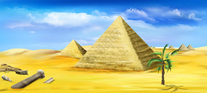 埃及金字塔的数字绘画世界上的奇观之一图片