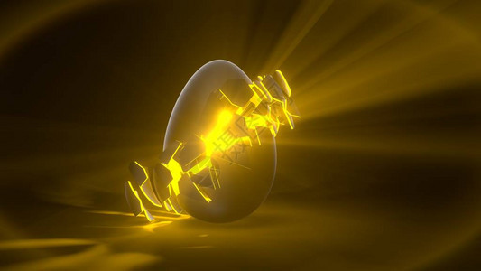 复活节彩蛋带有黄色发光裂缝和光线的外星蛋适用于复活节外星人和能源主题图片
