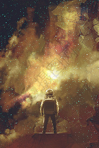 宇航员站立在宇宙恒星场图片