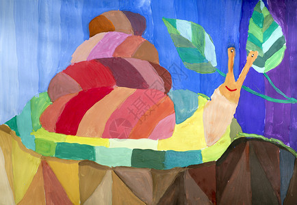 儿童画彩色蜗牛背景图片