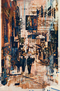 人走在巷子里的抽象背景图片