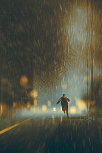 男人在雨深中奔跑i图片