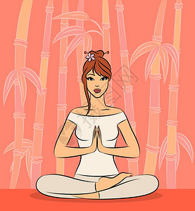 美丽的女人坐在瑜伽莲花的位置图片