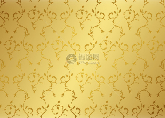 金色背景上的锦缎花设计图片