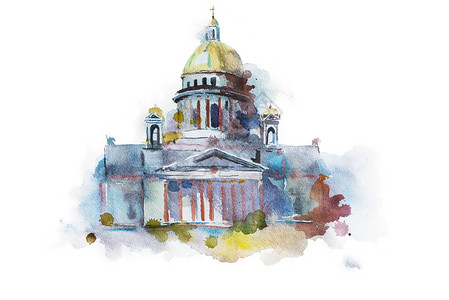 圣彼得堡圣艾萨克大教堂的手工绘画图片