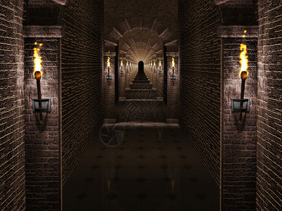 黑暗中世纪城堡走廊图片
