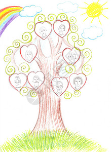画家庭和家谱树的孩子图片