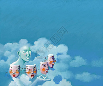 围绕一个与云混在一起的女形象转4个面具图片