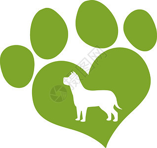 绿色爱爪印与狗剪影在白色上隔离的插图图片