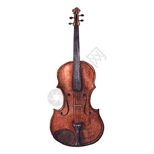孤立的水彩木制老式小提琴小提琴乐器图片