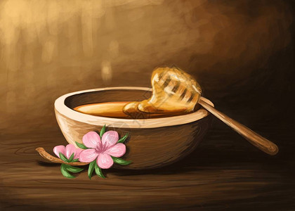 木碗麦卢卡蜂蜜的数字插图图片