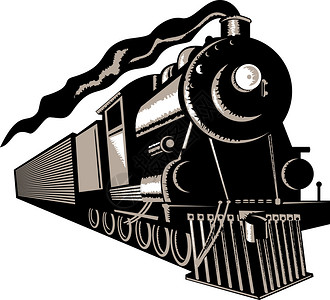 一条蒸汽车机在铁路上行驶的插图插画