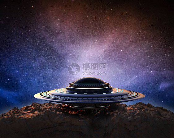 3d使金属Ufo或外星太空飞船图片