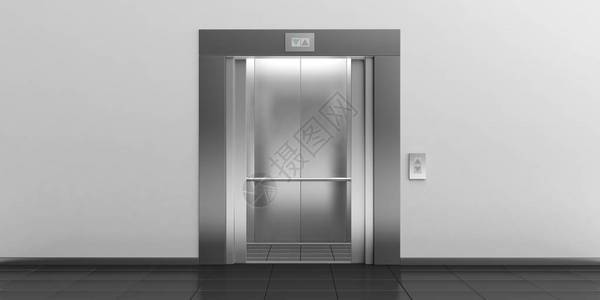 门开的现代金属电梯室内大厅图片