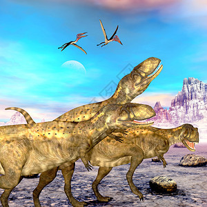 亚伯利龙神类恐龙寻找下一个猎物因为三只逆向爬图片