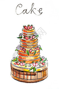 水彩手抽取的火锅蛋糕背景图片