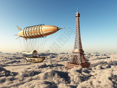 梦幻飞艇和云端埃菲尔铁塔图片