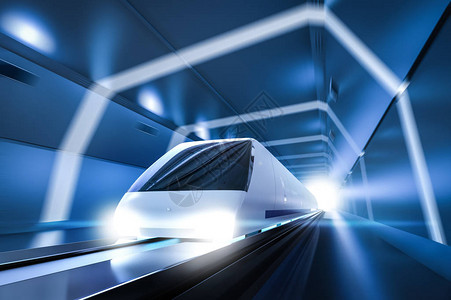 在隧道中运动的3d渲染高速列车图片