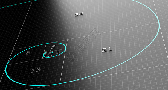 Fibonacci螺旋在3D黑色背景上背景图片