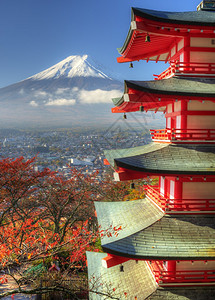 日本富士吉田的富士山和Chureito宝塔图片