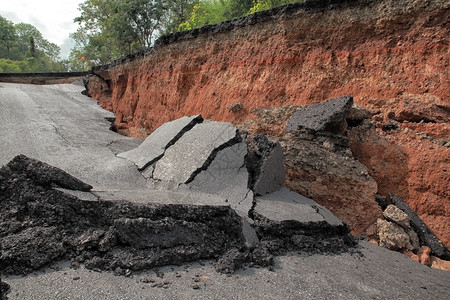 汶川地震后的汶川地震后柏油路裂缝背景