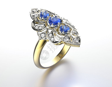 白色背景蓝宝石订婚戒指图片