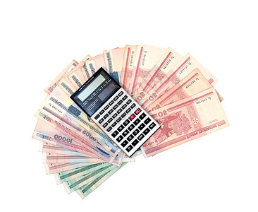 白纸上白俄罗斯卢布钞票背景的计图片
