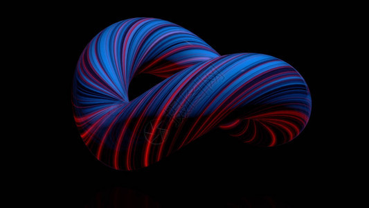 彩色曲线图环一束扭曲成圈的发光线的3D动画孤立空间中环面的图片