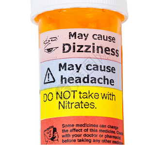 警告处方药瓶内关于硝酸盐和立体失图片