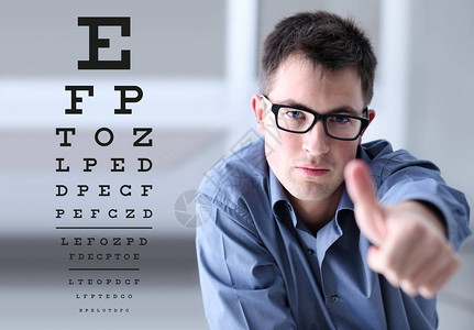 显示像手眼视检查眼科概念一样的视觉测试图表背景图上的眼镜和图片