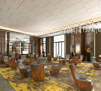 豪华酒店大堂的3d渲染图片