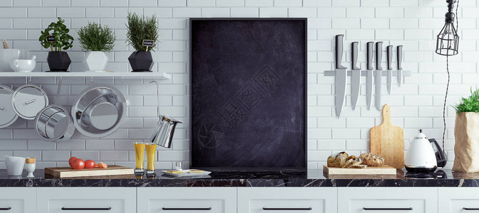 室内厨房斯堪的纳维亚风格全景背图片