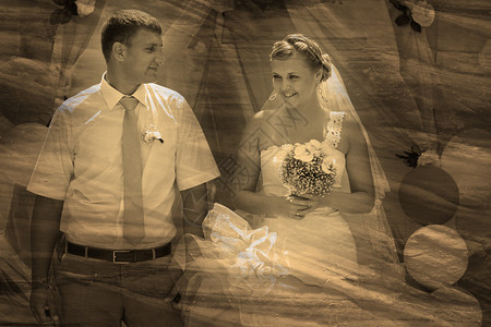 复古棕褐色黑白照片新娘和新郎婚夫妇正在登记婚礼内容图片