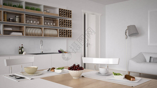 斯堪的纳维亚白色厨房早餐快吃室图片