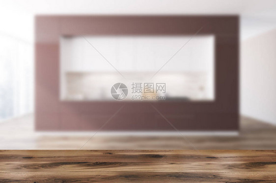 棕色和白色的原始厨房内部配有木地板白色和棕色的台面和阁楼窗户3d图片