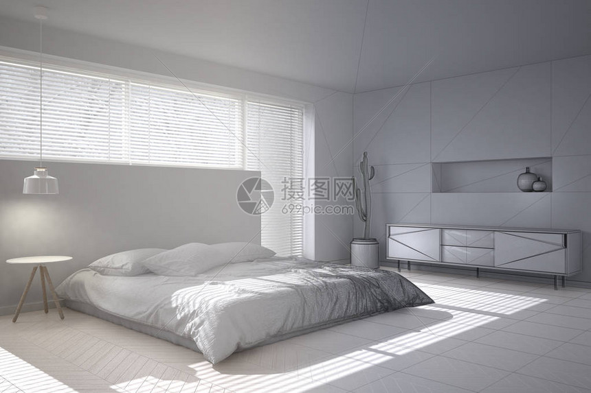 白色简约卧室带百叶窗的大窗户当代建筑室内设计的未图片