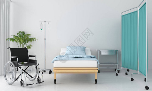 带床和桌子的病房3D渲染图片