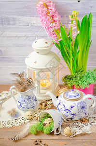 蓝茶壶茶壶杯子苔绿灯羽毛以及图片