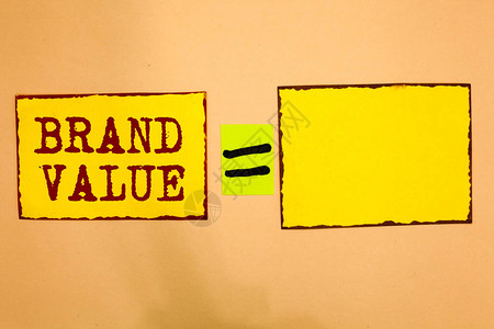 显示品牌价值的概念手写商业照片展示公司从名称可识别的产品中生成黄纸笔记提醒要记图片
