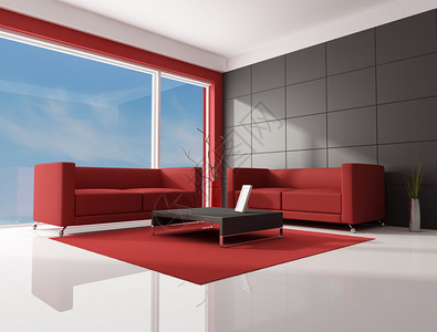 当代休息室的两张红色现代沙发在背景上展示照片是图片