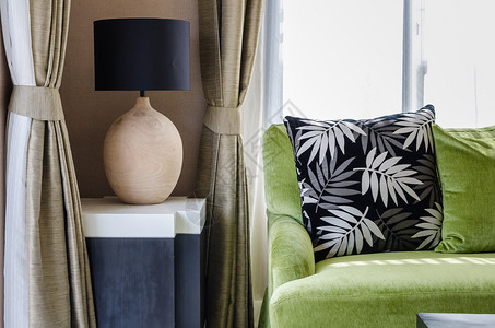 带绿色沙发的现代客厅设计图片